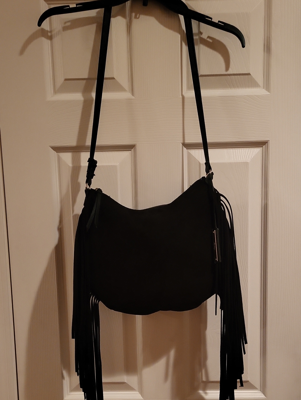 Nine West Black Suede Fringe Hobo Bag NWOT Boho Crossbody Purse - Picture 3 of 7
